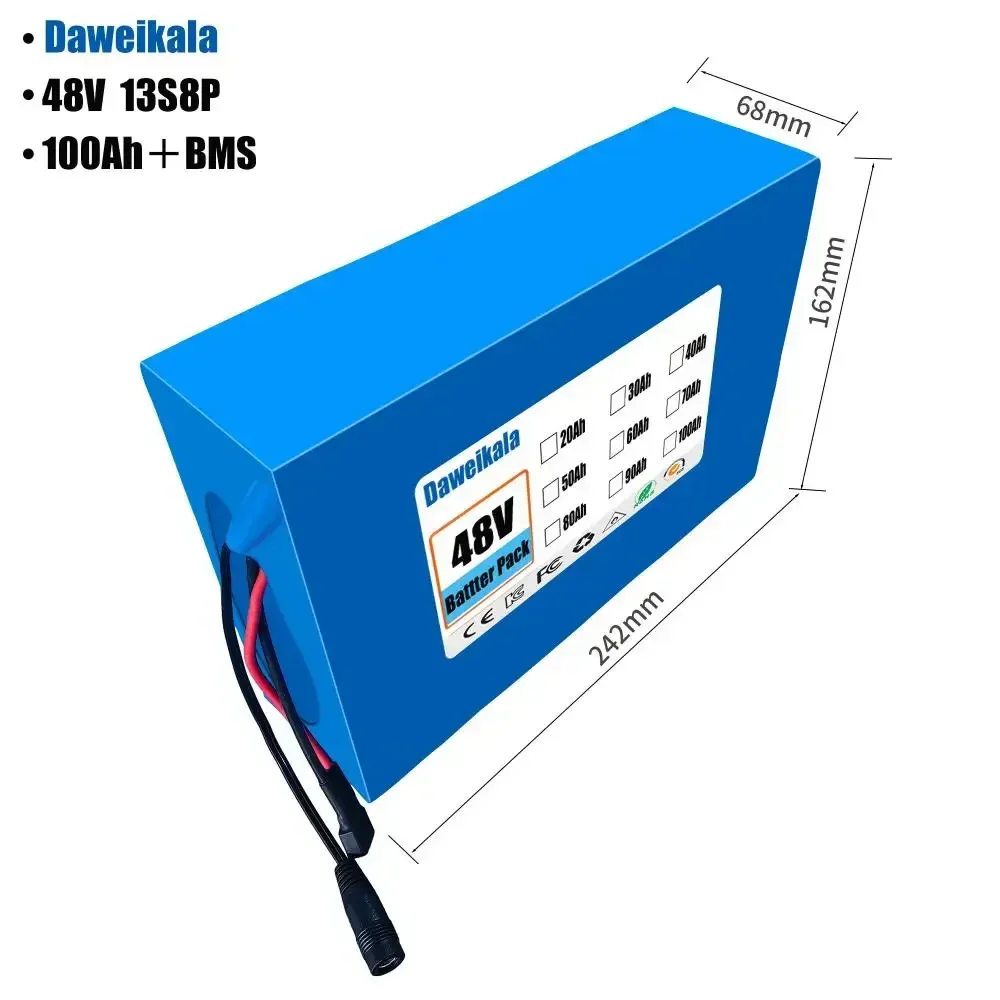 48V 100ah 13s8p lithium-ion battery pack 48V 100000mAh 2000W electric battery, built-in 50A BMS+charger