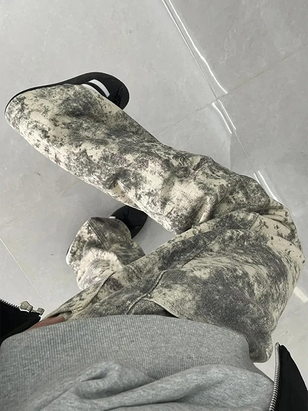 

Tie-Dye Camouflage Print Men's Jeans Straight Leg Loose Fit American Retro Style Casual Summer Long Pants Youth Fashion