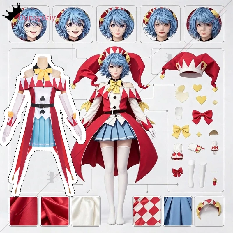 The Exiled Heavy Knight Luce Rubis Cosplay Costume Halloween Wig Anime Jester Outfit Suit Red White Clown Dress With Gloves
