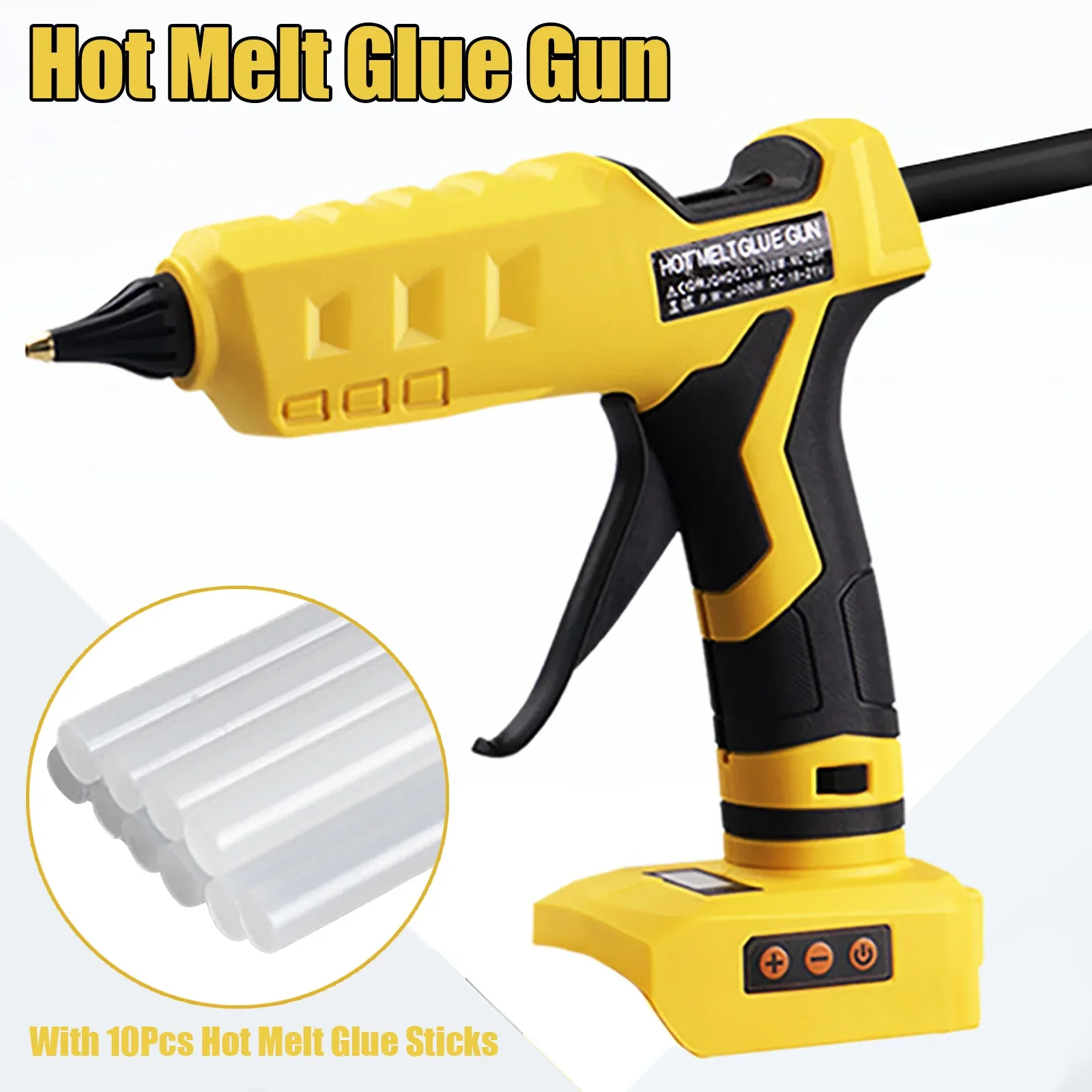 100W Wireless Electric Hot Melt Glue Gun Suitable For De walt Battery Charging Digital Display Glue Gun With 10Pcs Glue Sticks