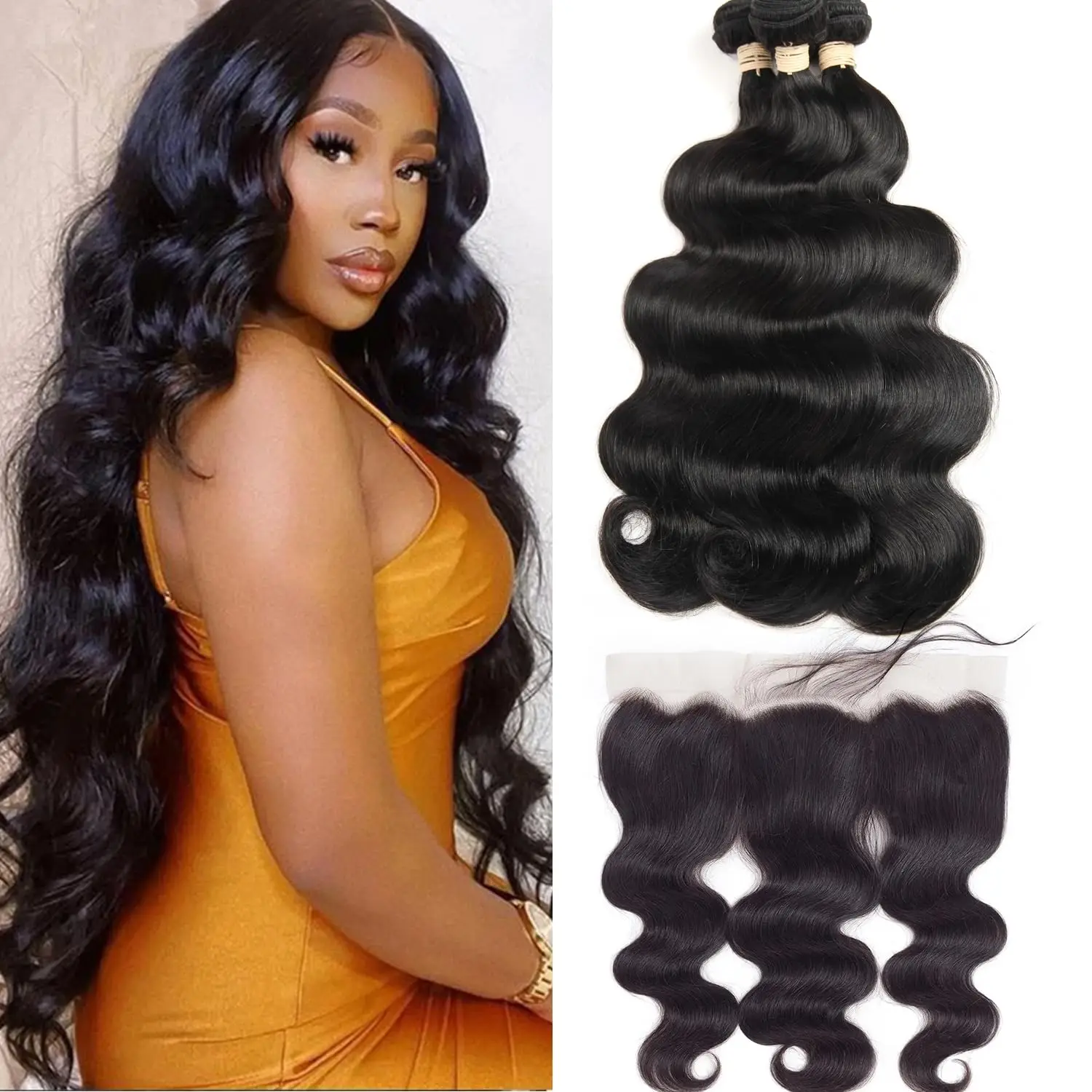 Body Wave Bundles Human Hair with 13x4 Lace Frontal 100% Unprcessed Remy Hair Bundles Brazilian Weave 3 Bundles With Closure