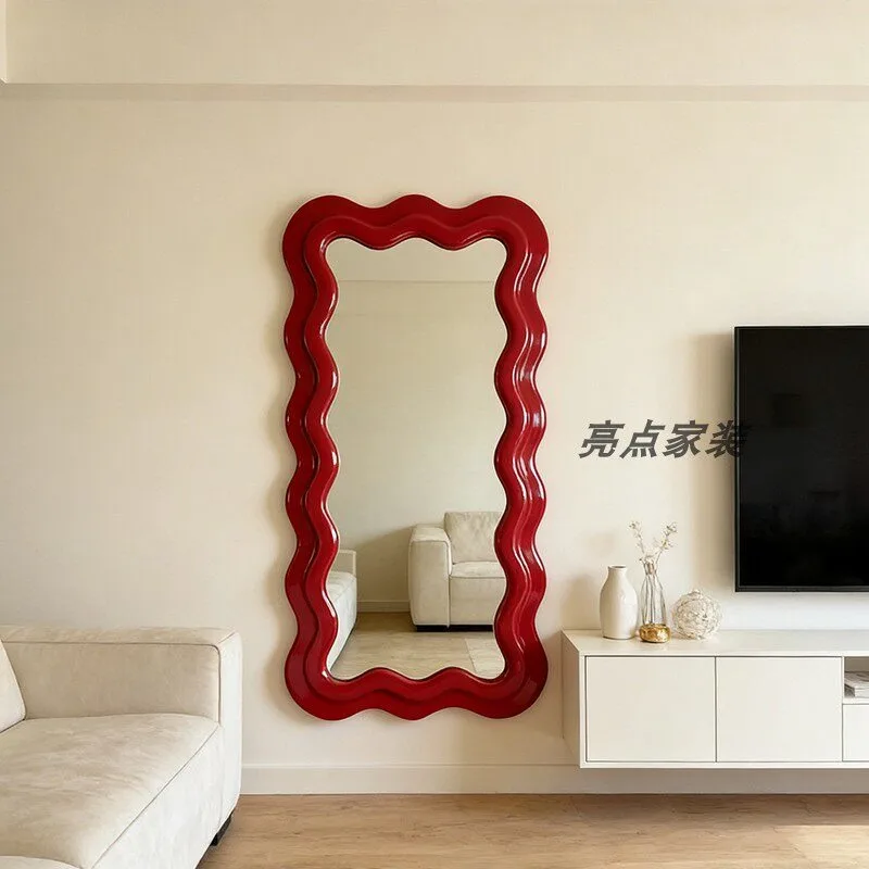 Nordic irregular wave mirror special-shaped full-length mirror creative red art mirror view 3