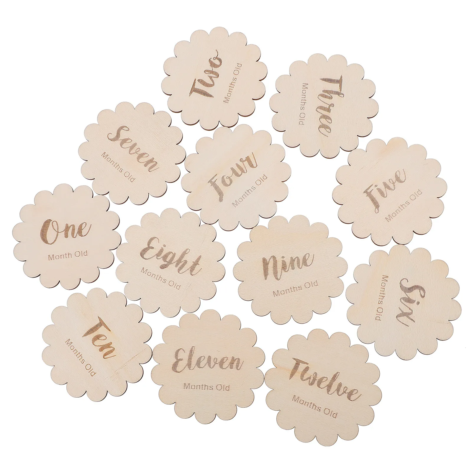 

12Pcs Wooden Baby Milestone Cards for First Year Growth Tracking Photo Props Commemorative Cards for Newborn Full Month Birthday