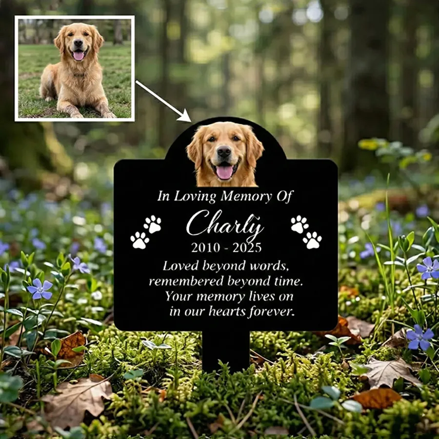 

Custom Pet Memorial Stake Personalized Dog Cat Grave Marker Acrylic Garden Plaque with Photo Paw Print Sympathy Gift 20cm 7.9in
