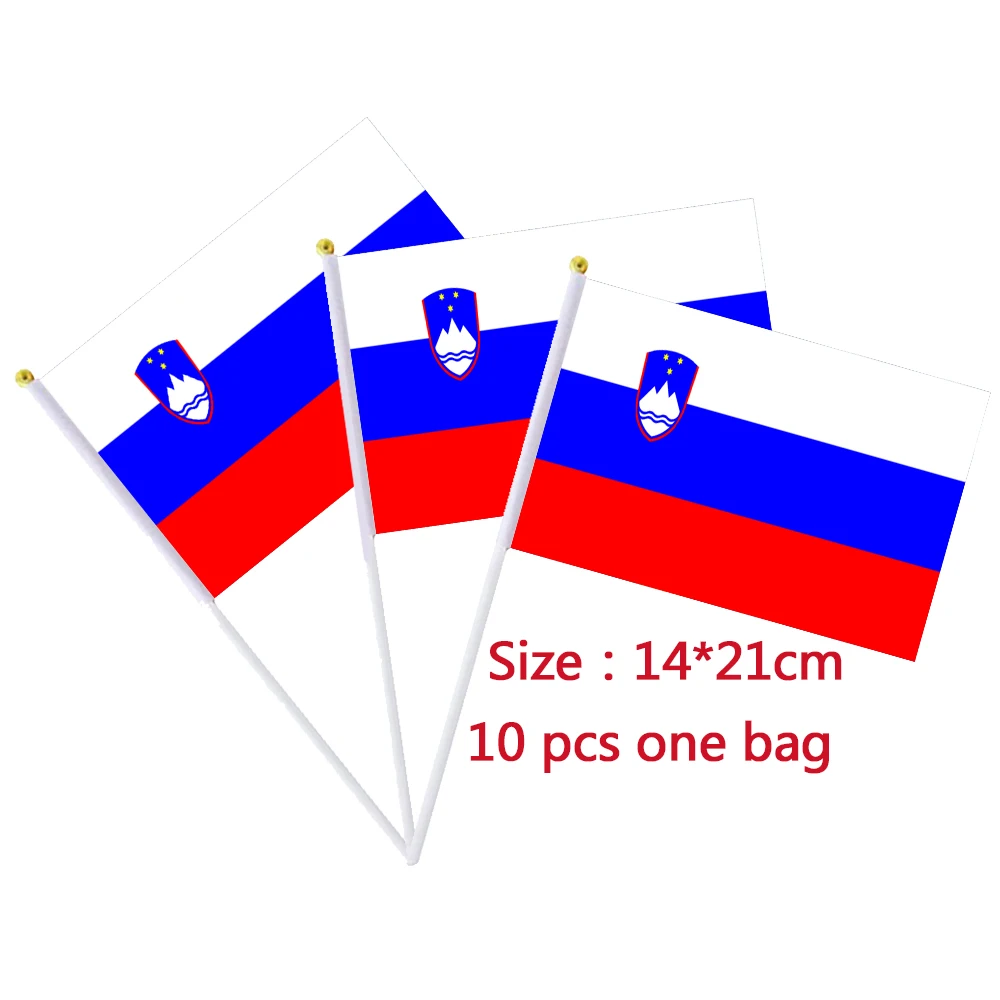 Flagnshow 100% Polyester 10 Pcs 14*21cm Slovenia  Hand Waving Flags