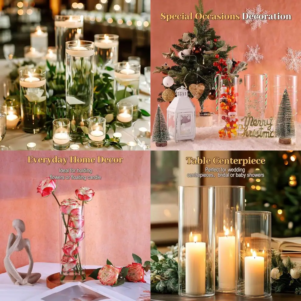 

10 Glass Cylinder Vases for Wedding Centerpieces, Elegant Decor, Candle Holders, Home & Office