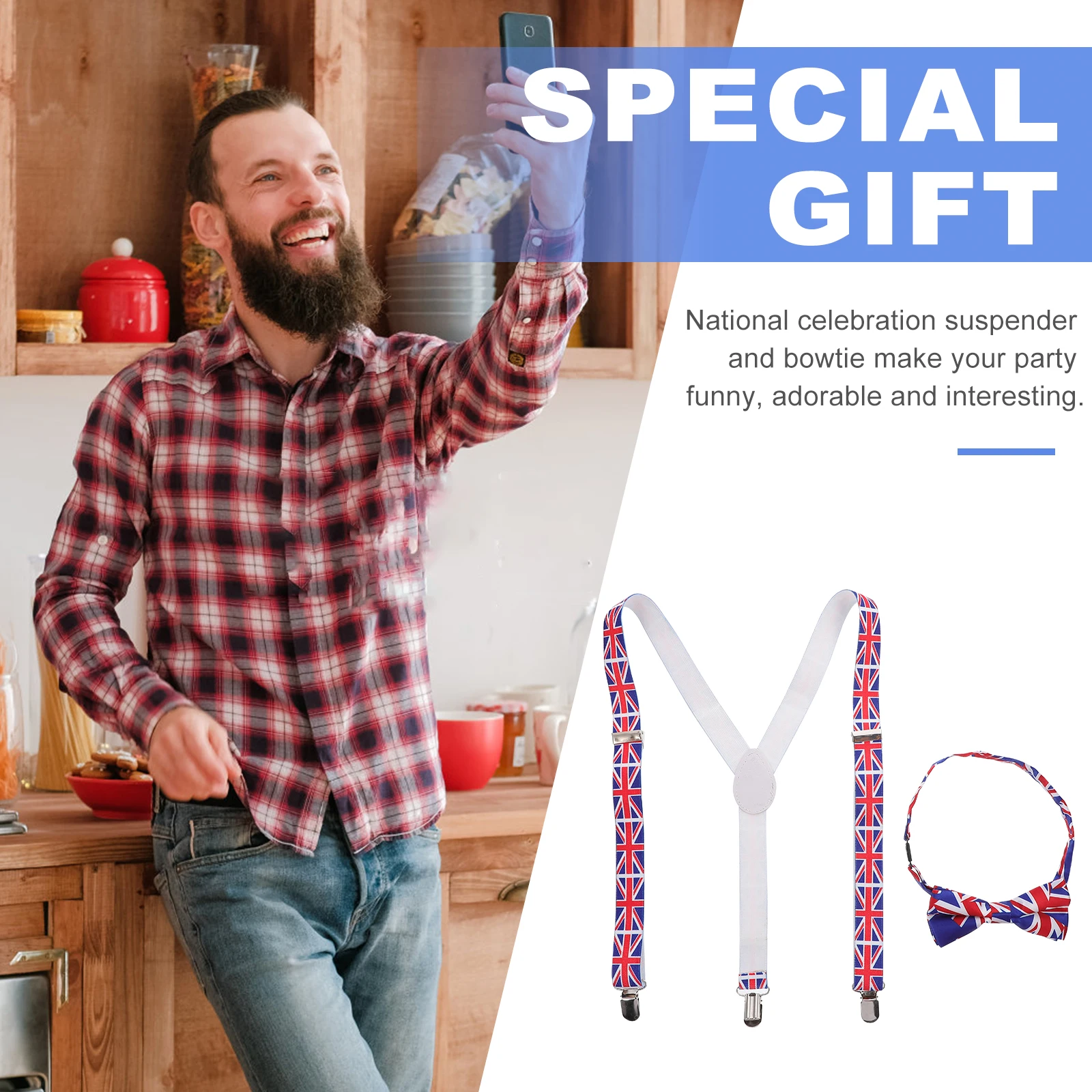 

1Set National Flag Suspender Bowtie Set Adorable Funny Costume Accessory Party Festival Patriotic Celebration Suspender Bowtie