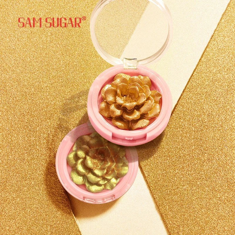 لوحة تمييز النحت ثلاثية الأبعاد لمستحضرات التجميل، كونتور الوجه الأزهار لامع الإغاثة عالية اللمعان أحمر الخدود مسحوق تسليط الضوء على ماكياج مشرق #4