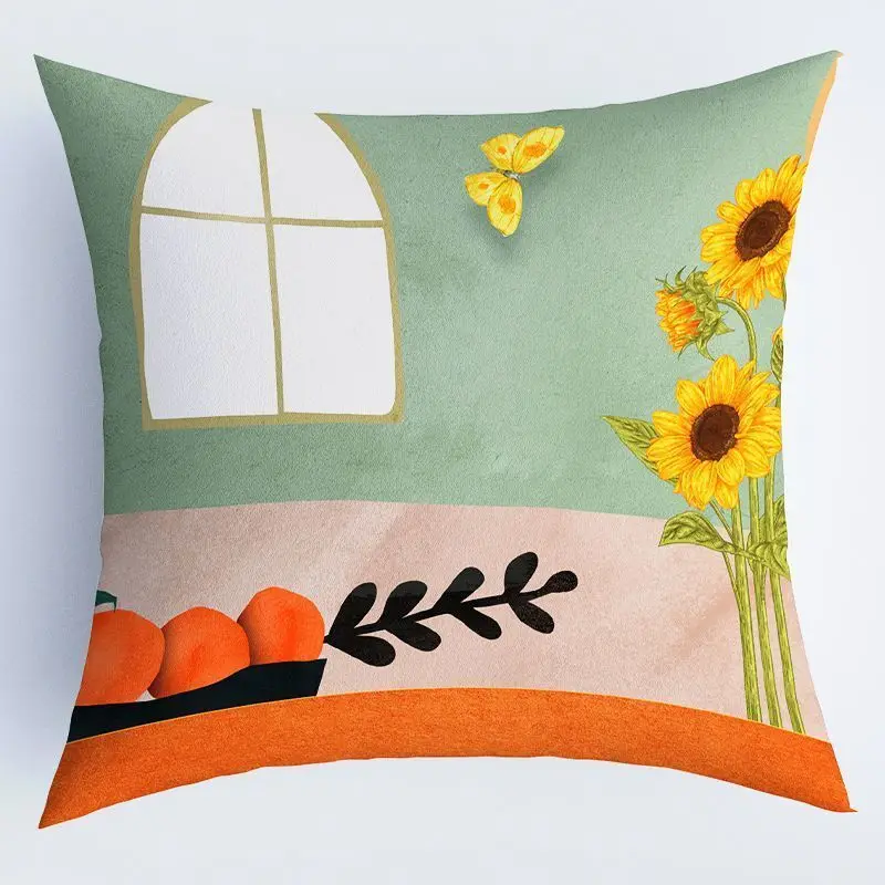 Sunflower Pillow Set Fashion Cushion Simple Rustic Small Fresh Flower Pattern Office Car Cushion Cover Flowers