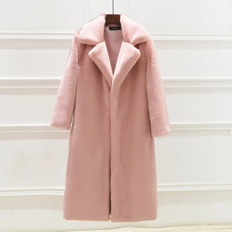 Long Women Winter Fluffy Warm Oversize Faux Fur Coat Female Lapel Collar Thickened Stylish Eco Fur Outwear Furry Fur Coat Ladies