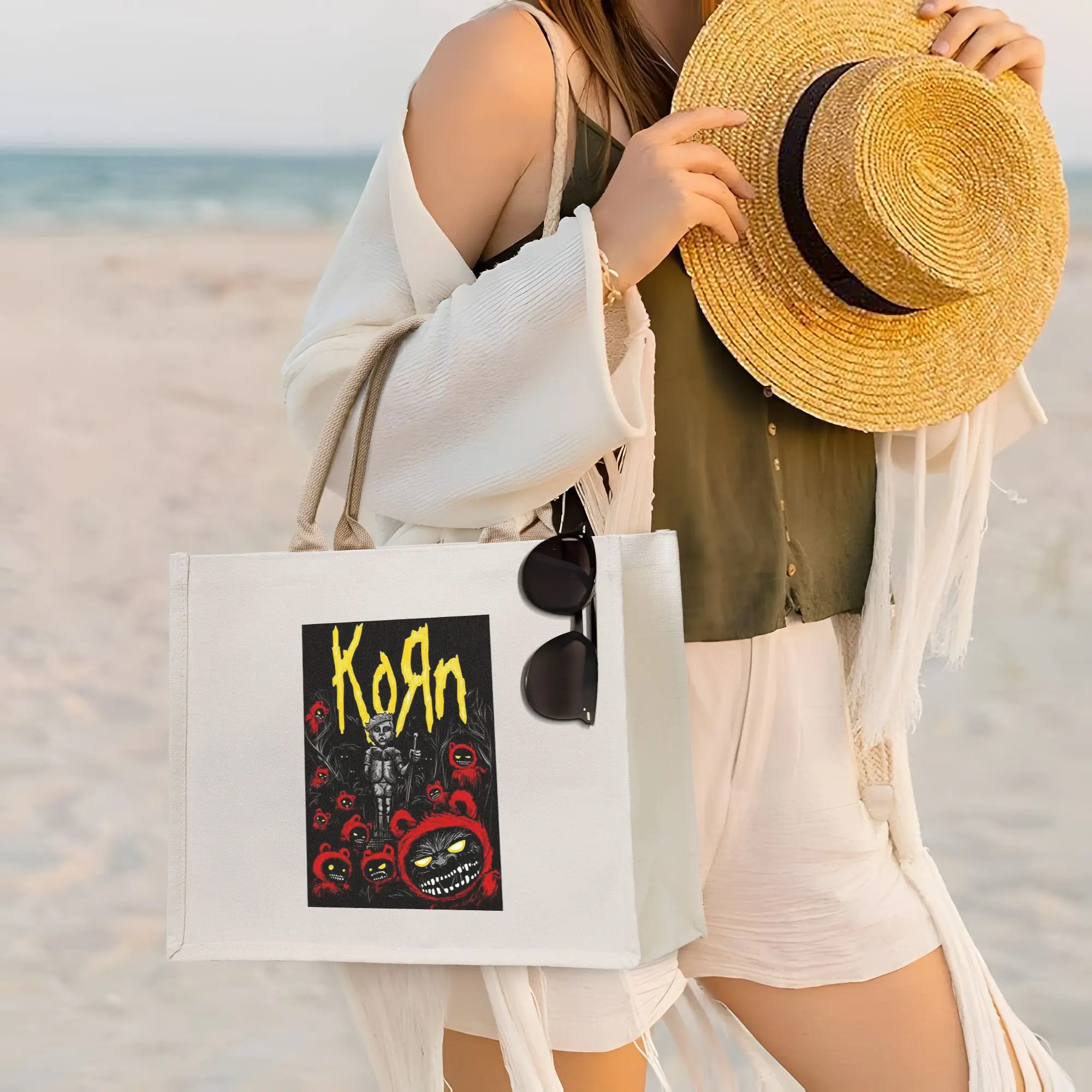 

Сумки для покупок с логотипом рок-группы Korn, холщовая складная сумка-тоут для женщин, дорожная сумка через плечо