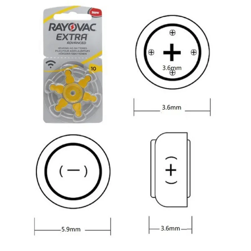 RAYOVAC Extra Size 10 13 312 675 Zinc Air Hearing Aid Battery (6 Pieces Per Card) Pr48 A13 A10s A10 Hearing Aids for Deafness