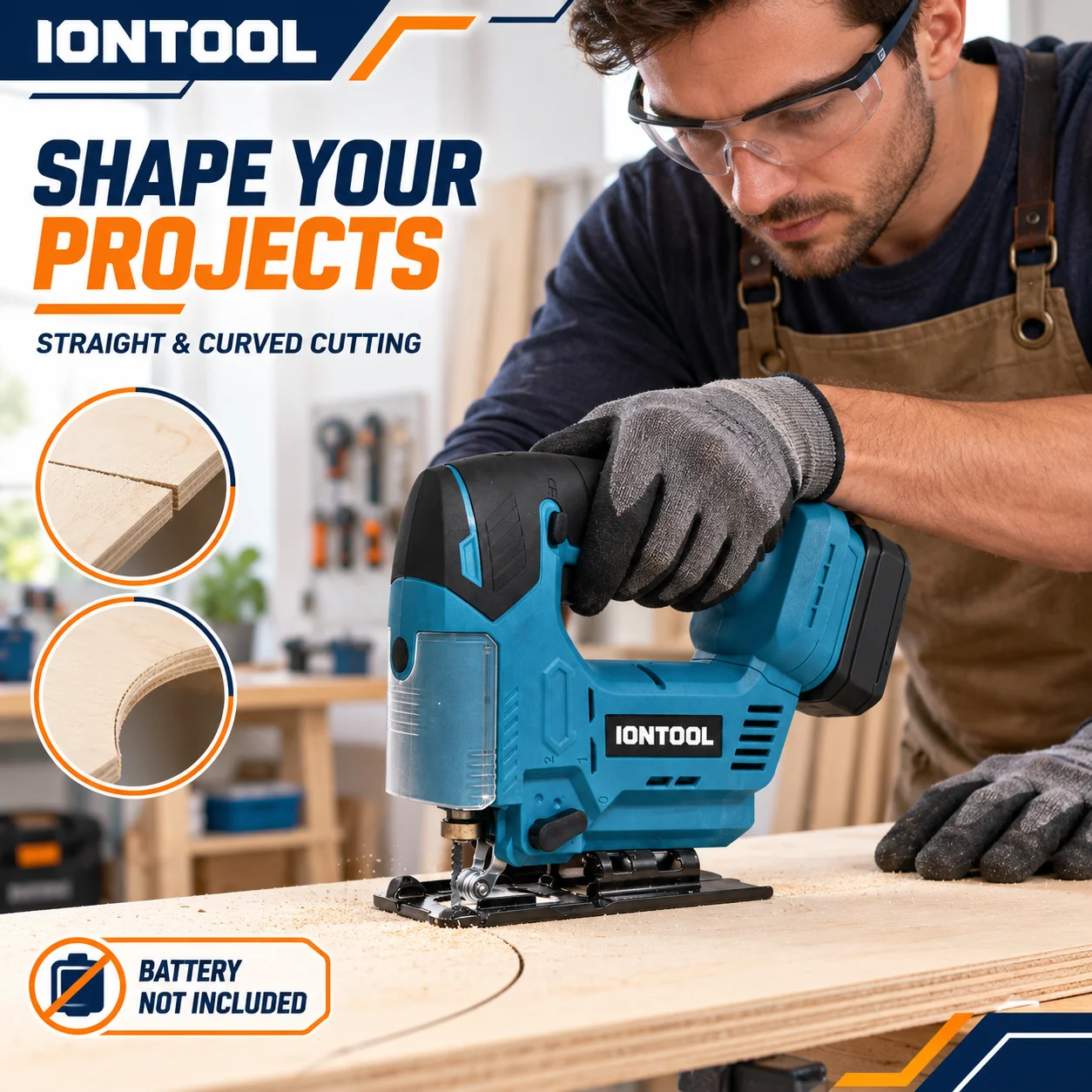 IONTOOL 90mm Cutting Depth Cordless Jigsaw 800-3000 RPM Variable Speed Electric Saw for Wood Metal Laminate DIY Projects Tool