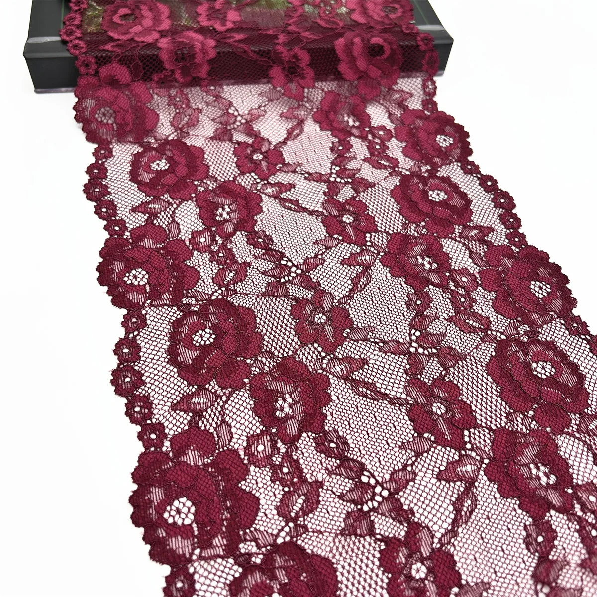 3y/lot Width 21cm Dark Red Elastic Stretch Lace Trim For Lingerie Sewing Craft DIY Apparel Fabric Lace Wedding Garment Accessory