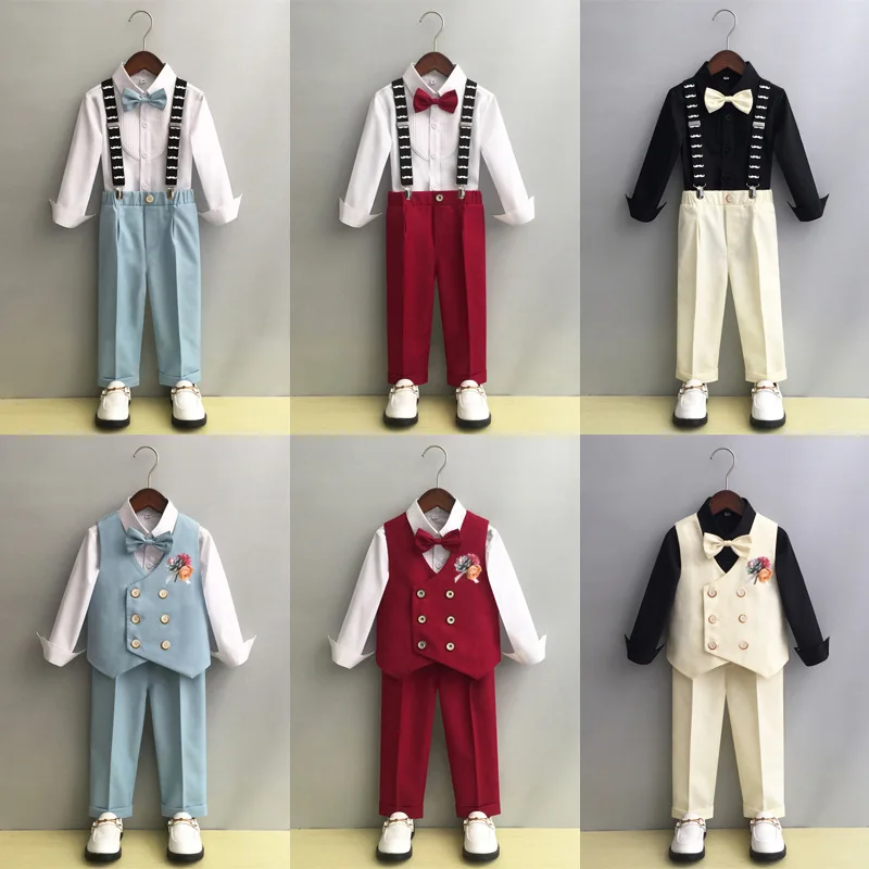 

Children's Vest Suit Set Boys Autumn Winter British Performance Host Wedding Party Dress Costume Kids Waistcoat Pants Clothes