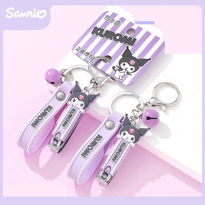 Sanrio Kuromi Nail Scissors Keychain MyMelody Cinnamoroll Carbon Steel Flat Edge Nail Clippers Portable Hello Kitty Pendant Gift