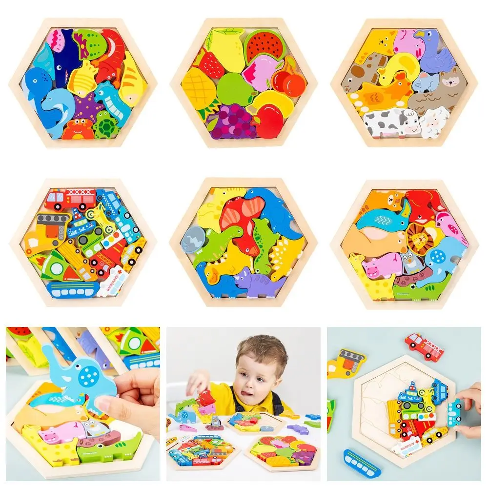 

Cartoon Pattern Wooden Jigsaw Puzzle Hexagonal Pallet Stereoscopic 3D Puzzle 3D Structure Smooth Appearance Wooden Puzzle