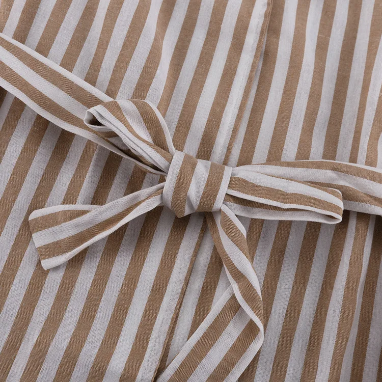 البني مخطط رقيقة بنطلون 2 قطعة مجموعة النساء الخامس الرقبة نصف كم الدانتيل متابعة سترة بلوزة الصيف بسيط موضة سراويل تقليدية مجموعات #5