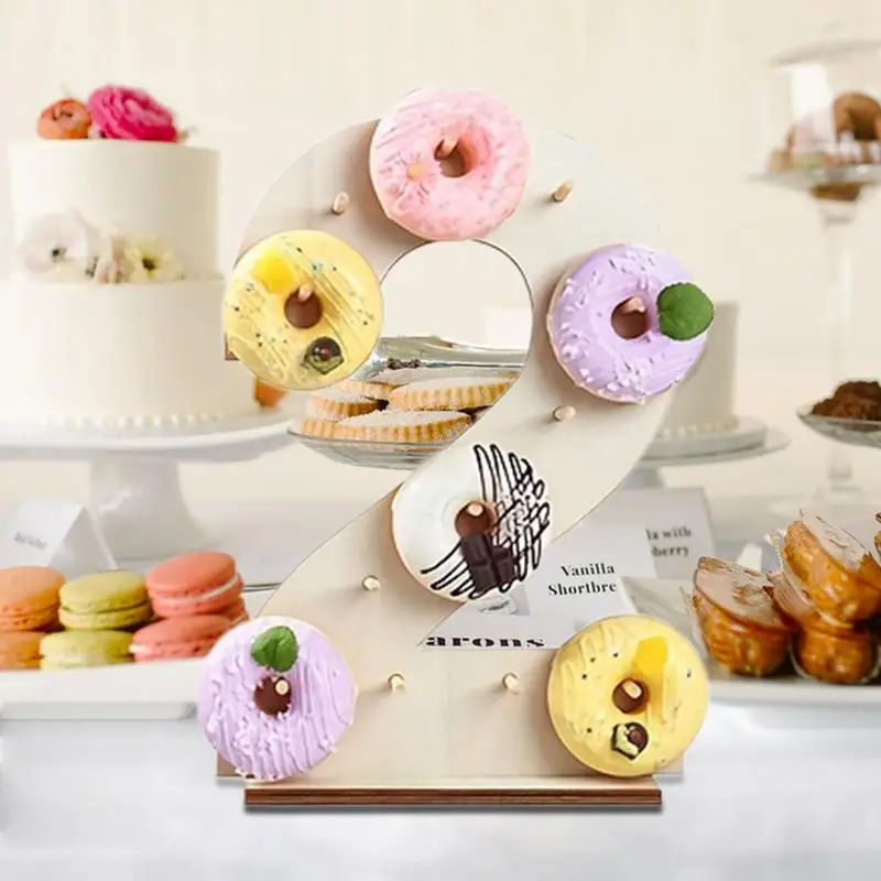 Dessert Display Stands Wooden Number Donut Desserts Stands Reusable Funny Display Holder Crafts Ornaments For Baby Shower &