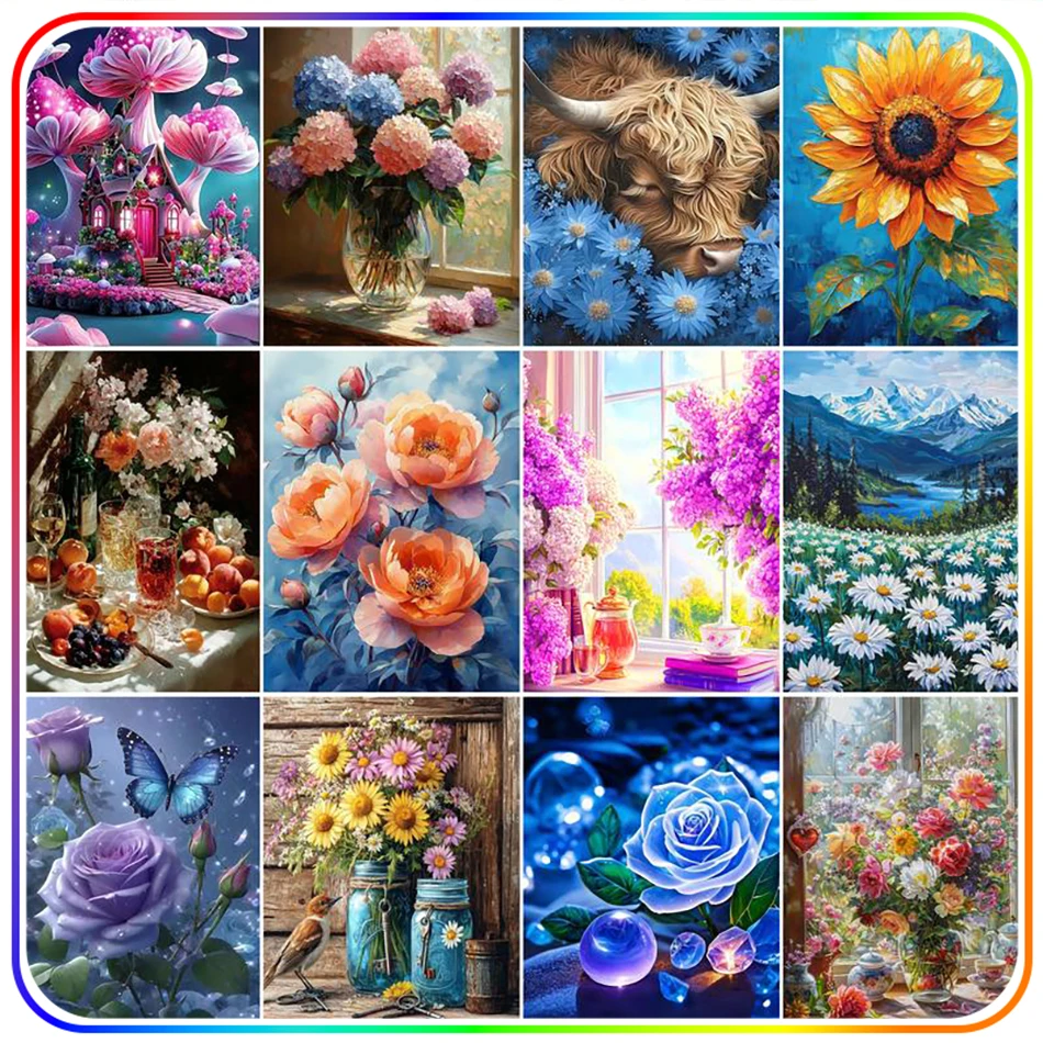 

SDOYUNO Diamond Painting Kits Flowers Diy 5D Diamond Pictures Cross Stitch Drawings With Diamonds Full Square Round Drill Stitch