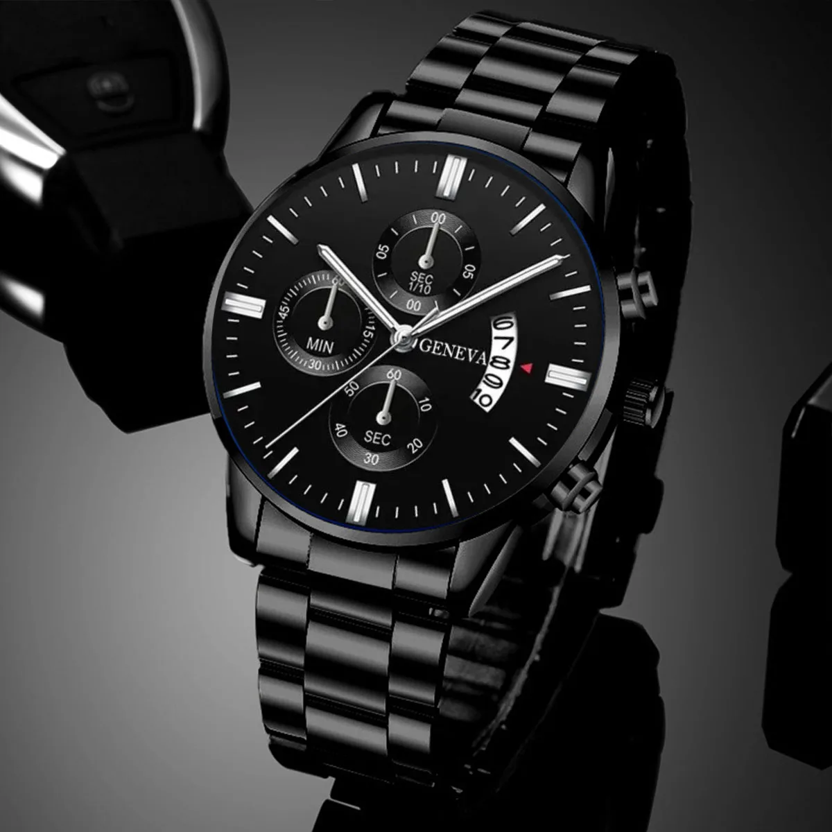 Fashion Mens Watches Luxury Black Stainless Steel Quartz Wrist Watch Man Business Watch for Men Calendar Clock Reloj Hombre