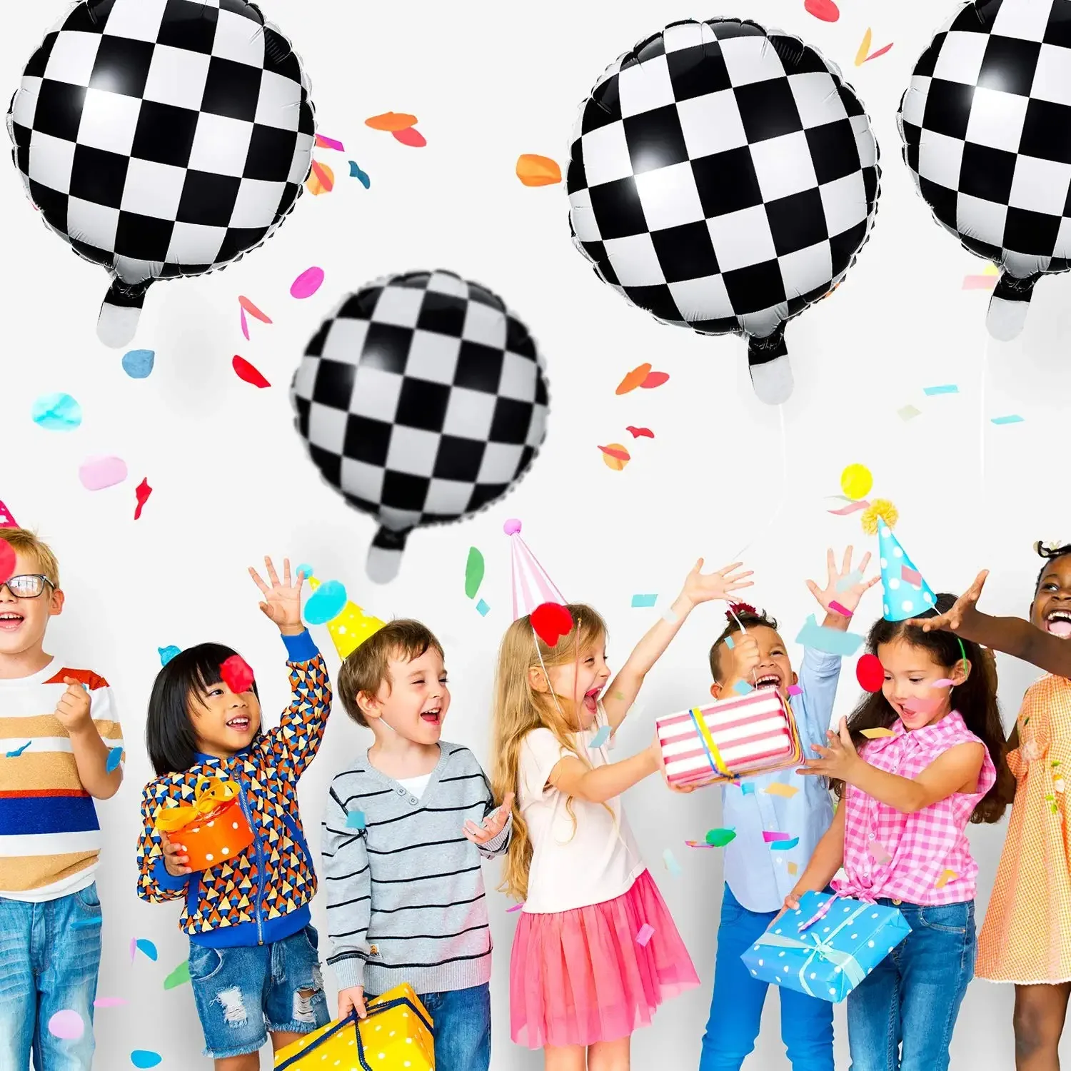 3-5pcs Checkerboard Balloon Aluminum Foil Balloon Black White Checkered Ballon for Racing Themed Party Decoration Supply 18 Inch