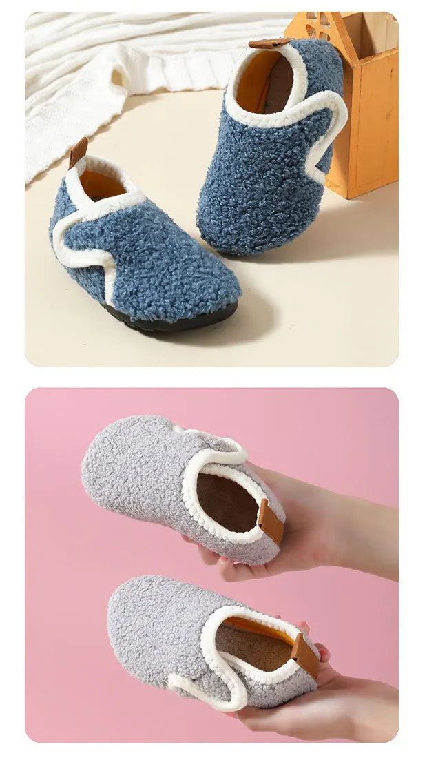 Kinder-Baumwollpantoffeln, Einfarbige Warme Winter-Hausschuhe für Jungen und Mädchen, Plüsch-Bodenschuhe, Weiche Sohle, Rutschfeste Baumwollschuhe für Drinnen – Detail 16