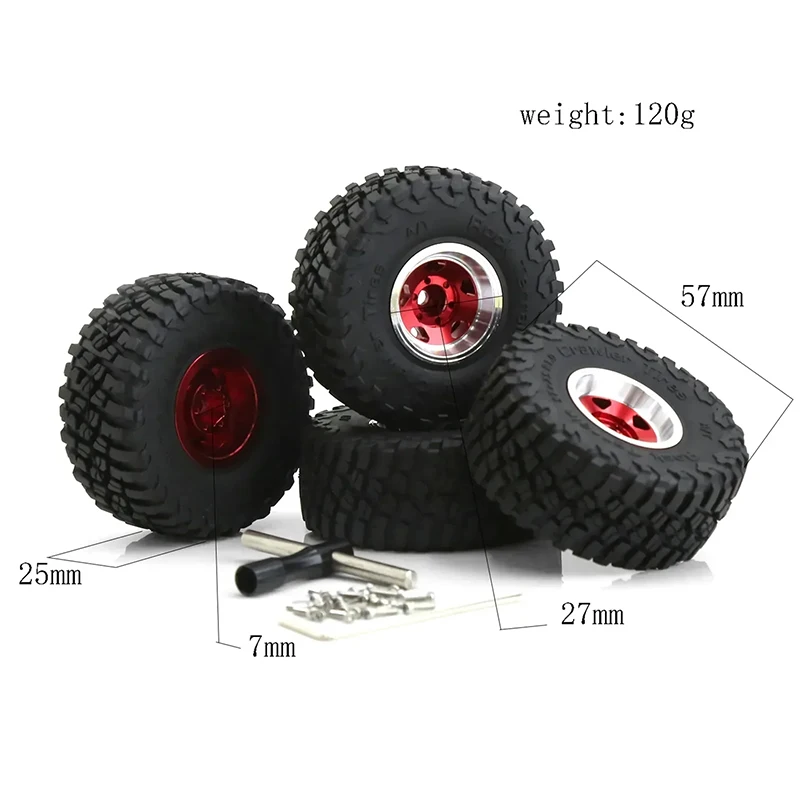 

4pcs Metal 1.0 Beadlock Wheel Rim Rubber Tire Set for 1/18 1/24 RC Crawler Axial SCX24 AX24 TRX4M FCX24 Upgrade Parts