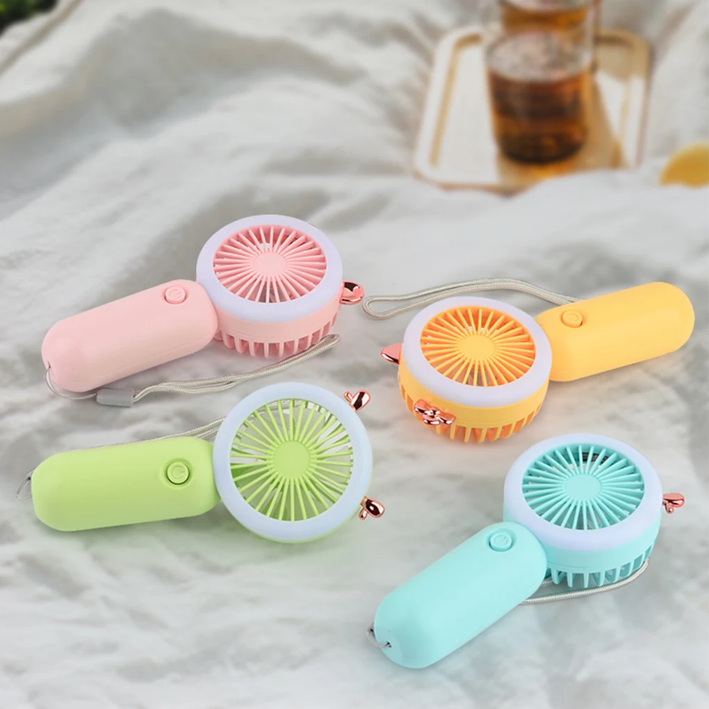 New Portable Handheld Small Fan with LED Night Office Desktop Multifunctional ​USB Mini Portable High Wind Pocket Fan