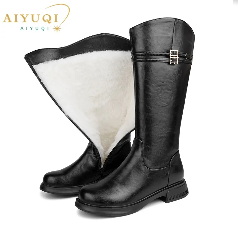 AIYUQI Women Knee High Riding Boots 2026 New Winter Wool Genuine Leather Warm Snow Boots Big Size Women Long Boots