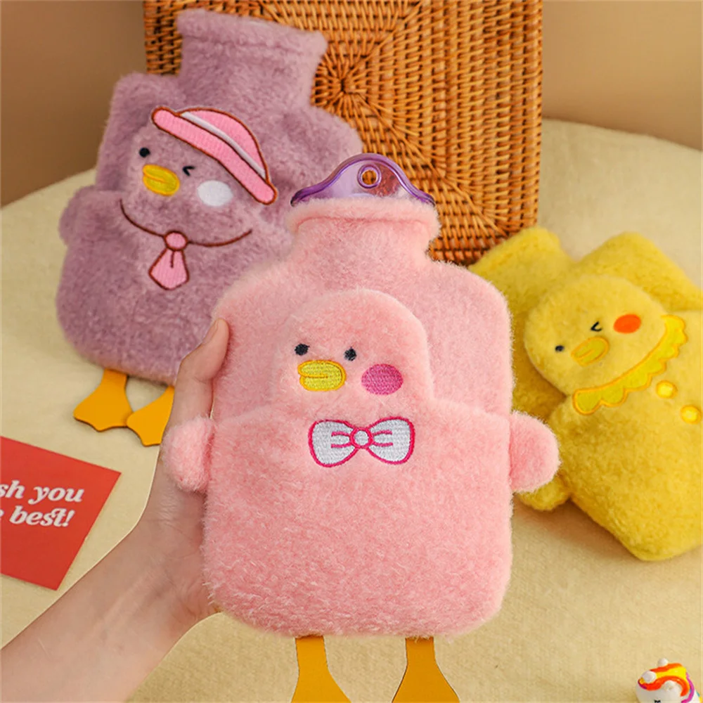 Cute Hot Water Bottle Bag for Girls Plush Shoulder Hand Warmer Heat Pack Warm Belly Instant Hot Pack 500ml Water Heating Pad