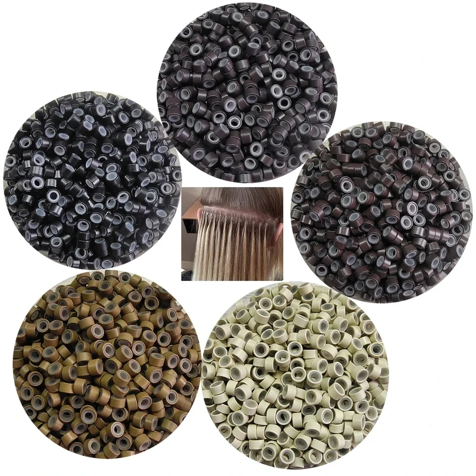

100pcs 5.0*3.0*3.0mm Micro Silicone Lined Rings/Beads MICRO Ring Link Crimp Beads Hair Extensions Tools Wig Hair Extension