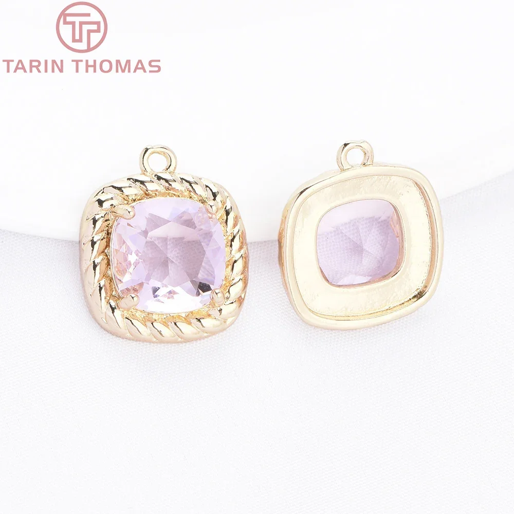 (9604) 10 Buah 15X17.5MM Warna Emas Sampanye Kuningan dengan Liontin Jimat Persegi Zirkon Kualitas Tinggi DIY Membuat Perhiasan