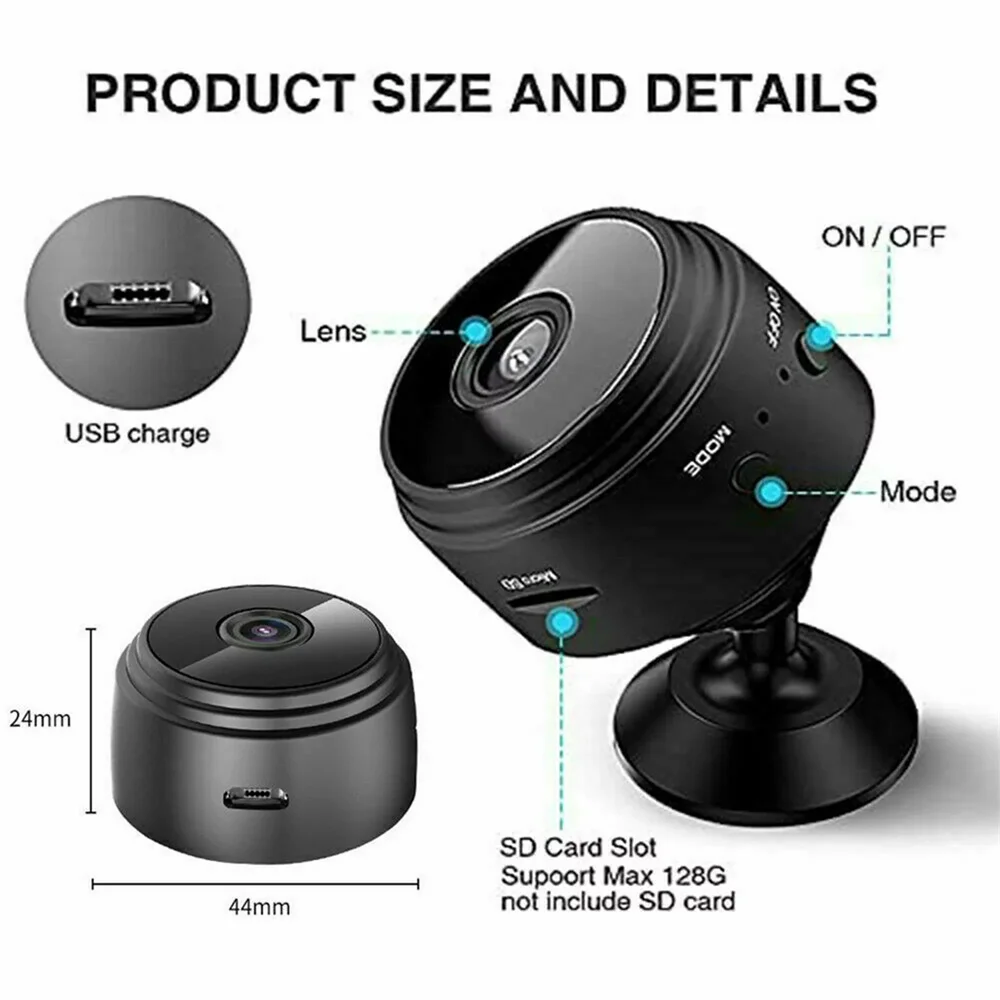 Imagem -03 - Câmera ip Hd1080p de Segurança em Casa sem Fio Wifi Mini Câmera Pequena Cctv Infravermelho Visão Noturna Detecção Movimento Slot para Cartão sd Áudio