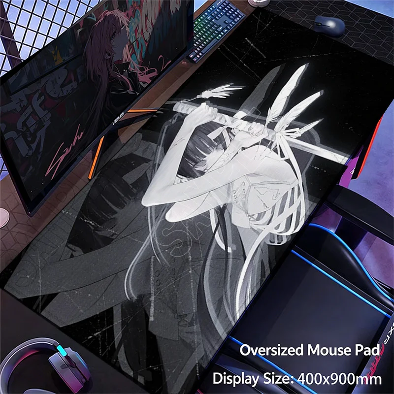 XXL Gaming Mousepad Dark and Black Fragmenting Wind Girl Mouse Pad Stitched Edge Non‑slip Rubber Desk Mat for PC Laptop Office