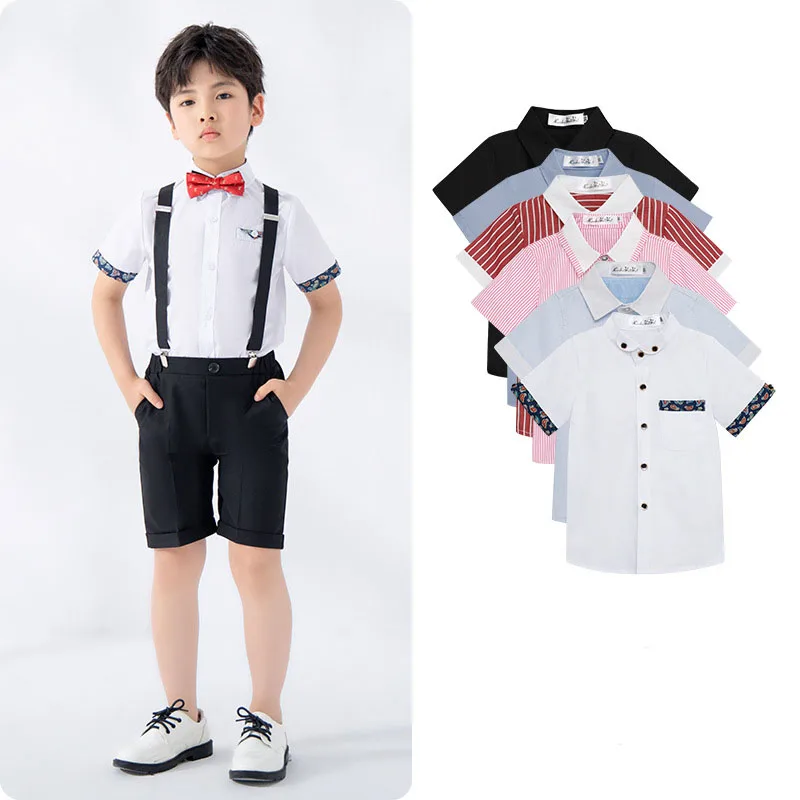 

Summer children's short sleeved shirts Kids clothing boys' lapels white shirt's and Boy clothing with a bottom layer clothes