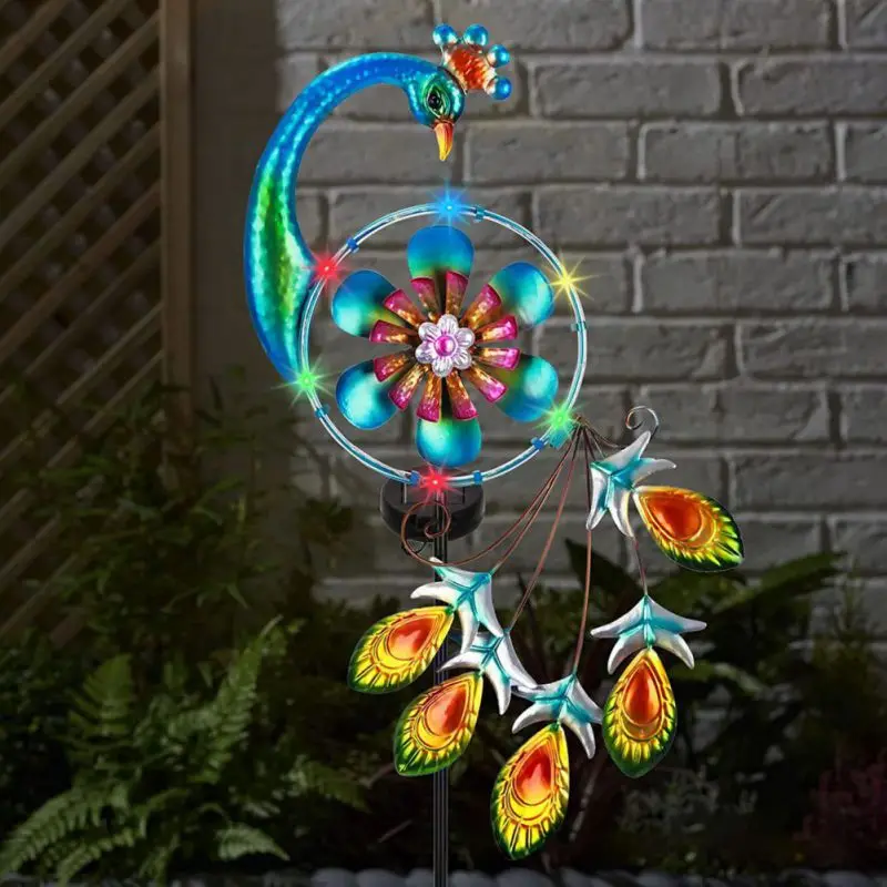 Solar Peacock Lamp, Wrought Iron Outdoor Lawn Lamp, Courtyard Garden Decoration Layout, Plug-In Lamp, Glass Cracked Ball Lamp