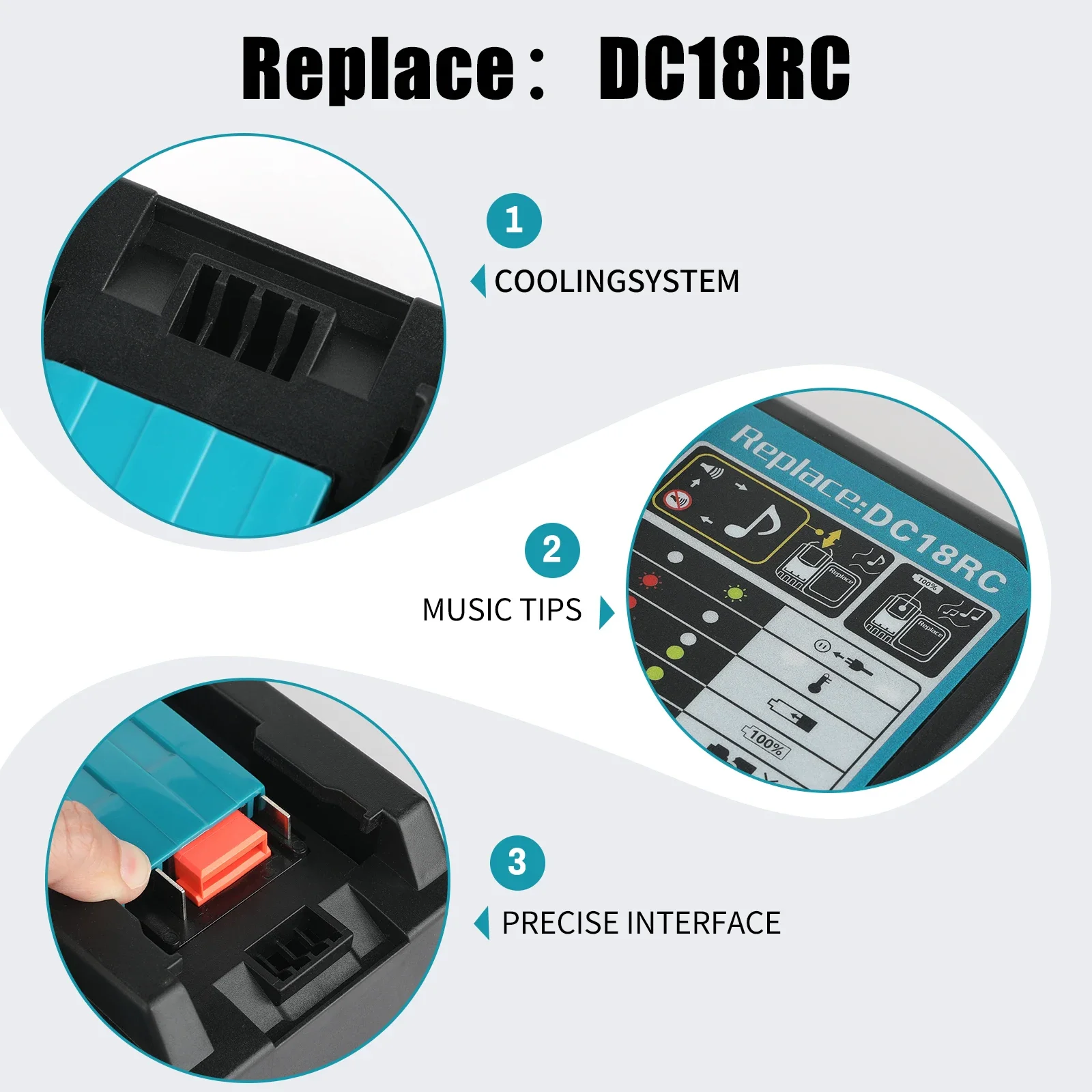 DC18RC شاحن بطارية ليثيوم أيون لماكيتا 14.4V 18V BL1830 Bl1430 DC18RF BL1815 BL1415 LXT400 BCl180W DC18RD DC18RE