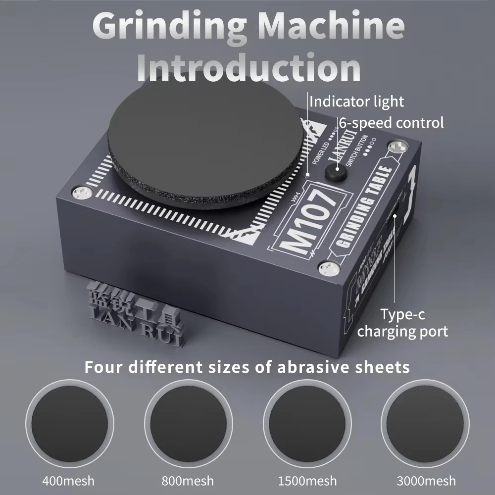 Lanrui M107 Mini Portable Grinding Machine 6-Speed Adjustable Type-C Charging for Tweezers Blades Polishing Repairing Tool