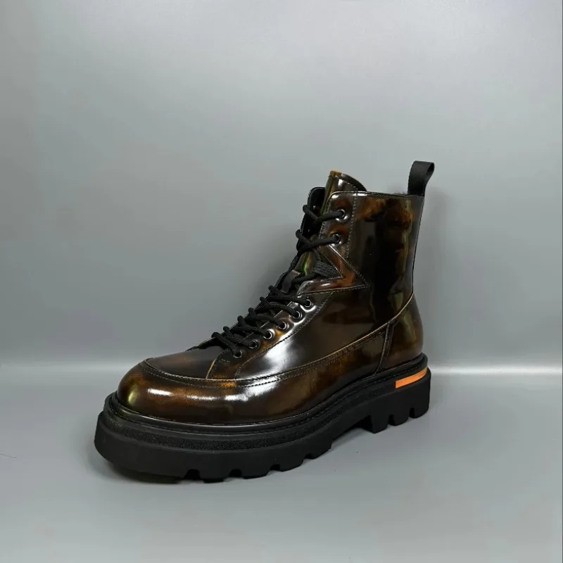 European Autumn Winter Genuine Leather Riding Chelsea Boots Men's Shoes Thick Sole Casual Round Toe Business Boots Male