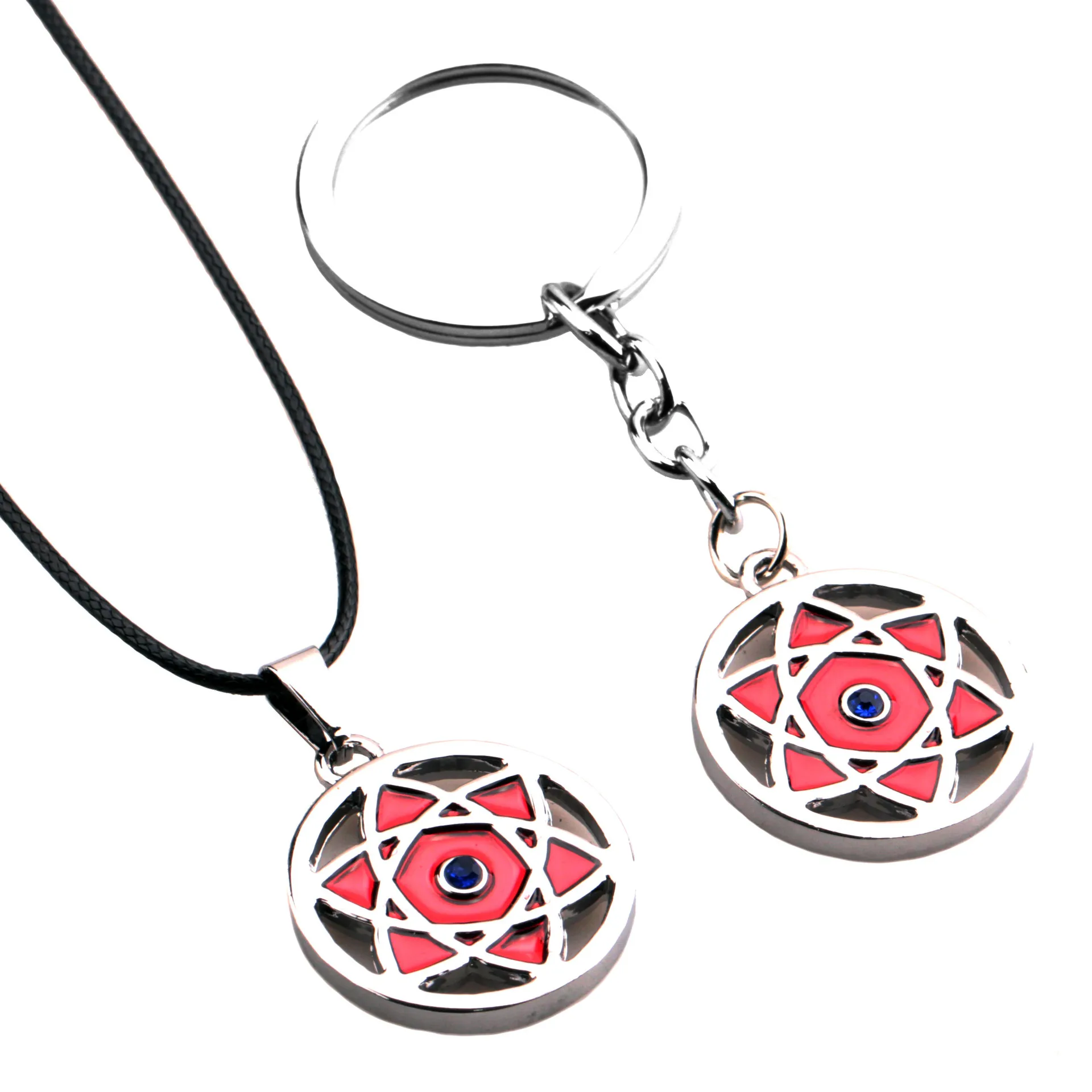 Narutos Uchiha Sasuke Enamel Pendnat Necklace for Men Women Kaleidoscope Leather Cord Choker Necklaces Fans Cosplay Jewelry