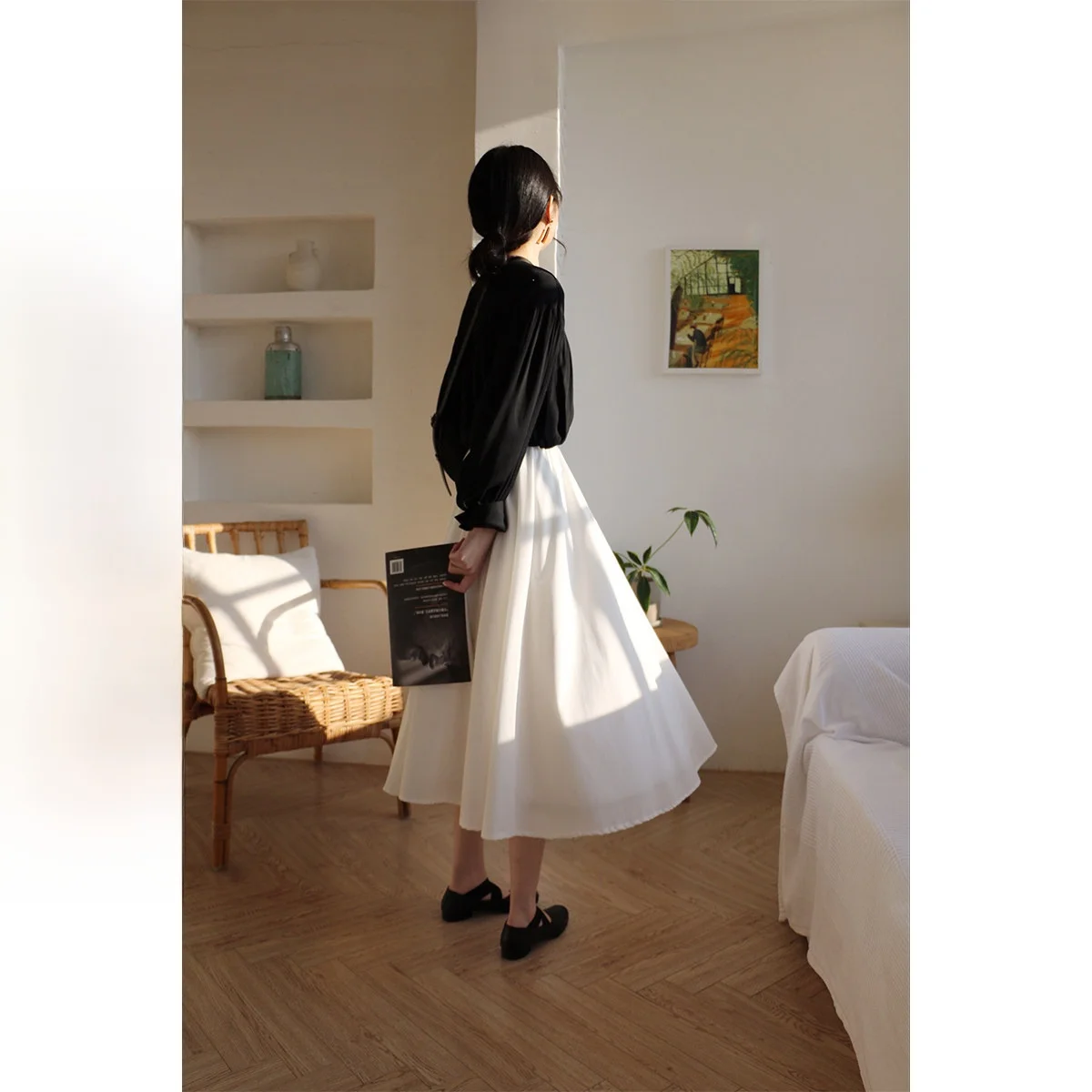 

Rame Vintage Artistic White Chiffon f Skirt Flared Skirt Midi Skirt Women Early Spring Ci Commuting A-Line Skirt