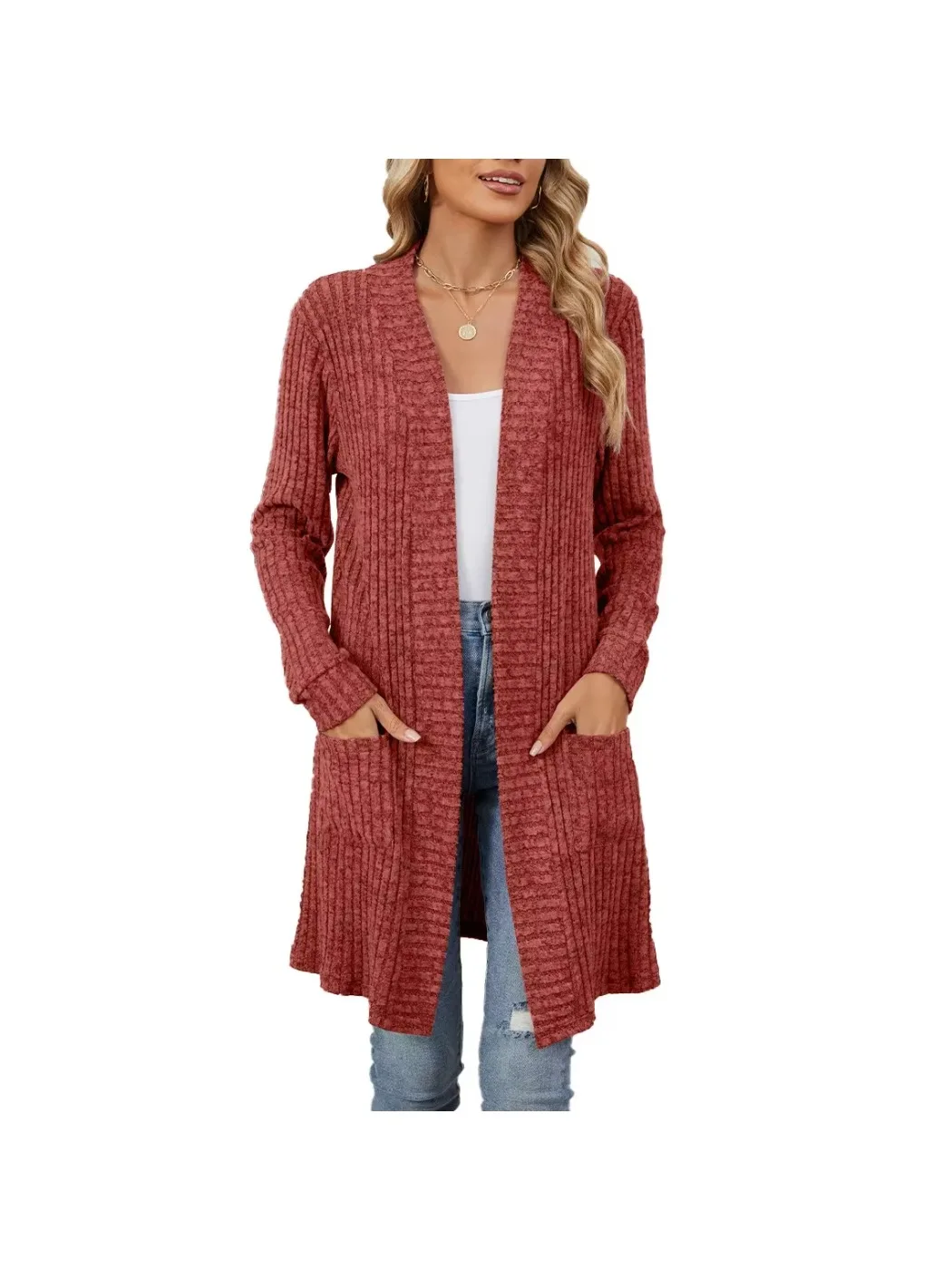 Women Long Sleeve Pocket Cardigan Tops