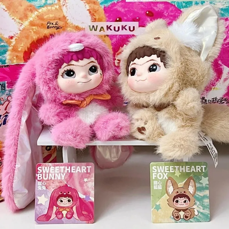 Surprise Collectible Toy Gifts Wakuku V2 Fox and Bunny Trick or Treat Series Plush Vinyl Blind Box, Keychain Pendant Mystery Box