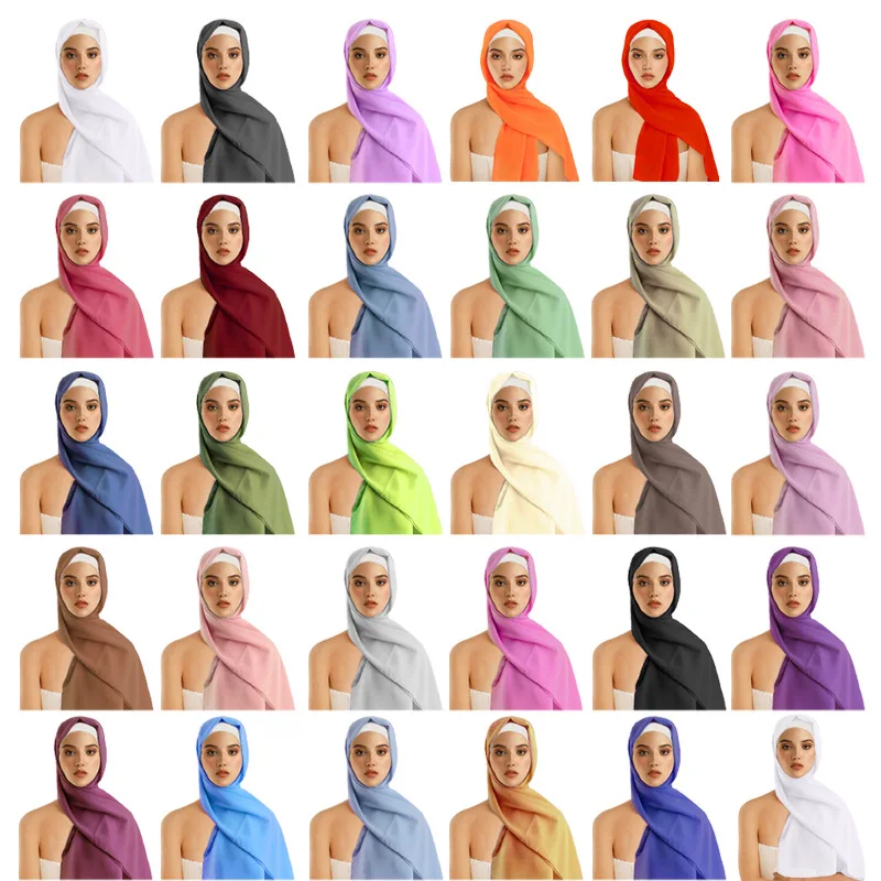 

Muslim Chiffon Hijab Scarf Women Long Solid Color Head Wrap For Women Hijabs Scarves Ladies Muslim Veil Jersey Hijabs 172x68cm