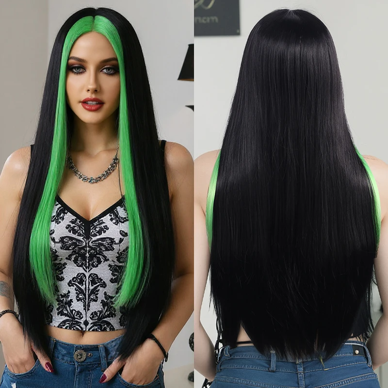 

Long straight hair synthetic wig no bangs, golden brown highlights, natural and fashionable, cross-border hot-selling Euro