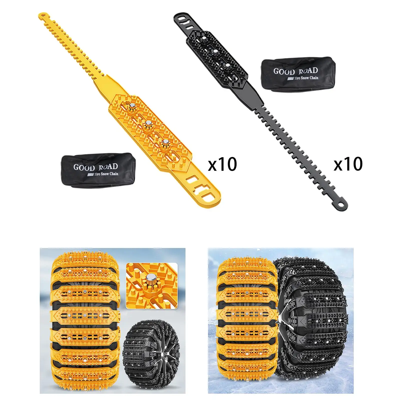 

10x Generic Car Tire Chains Accessories Multi Function Ice Breaking Anti Slip for SUV Winter Driving Muddy Road Pickup