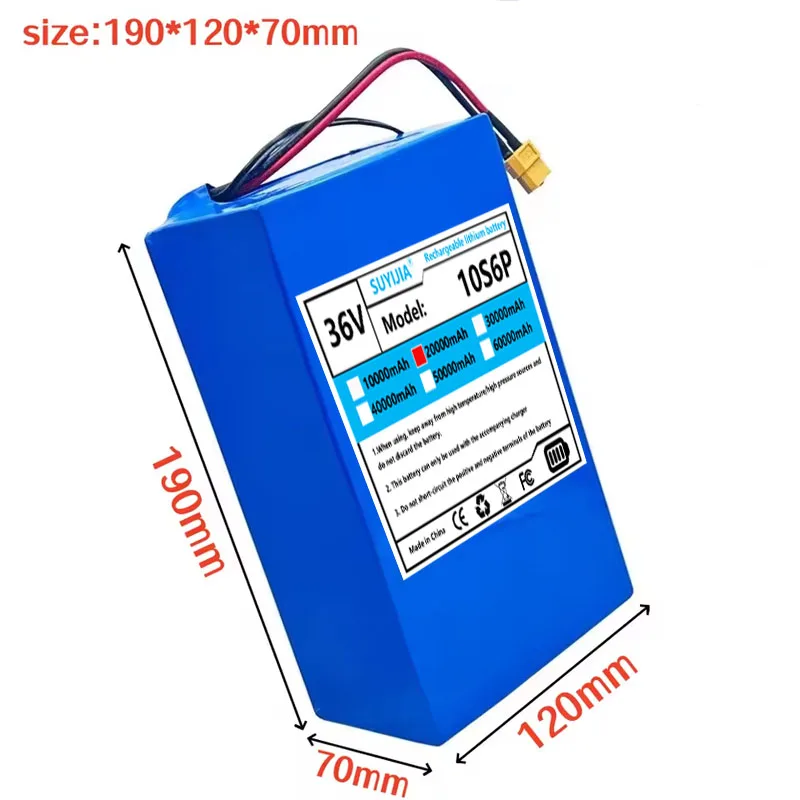 High Capacity 36V 20000mAh 10S6P 18650 Rechargeable Lithium-ion Battery Built-in with BMS Suitable for Electric Scooter Battery.