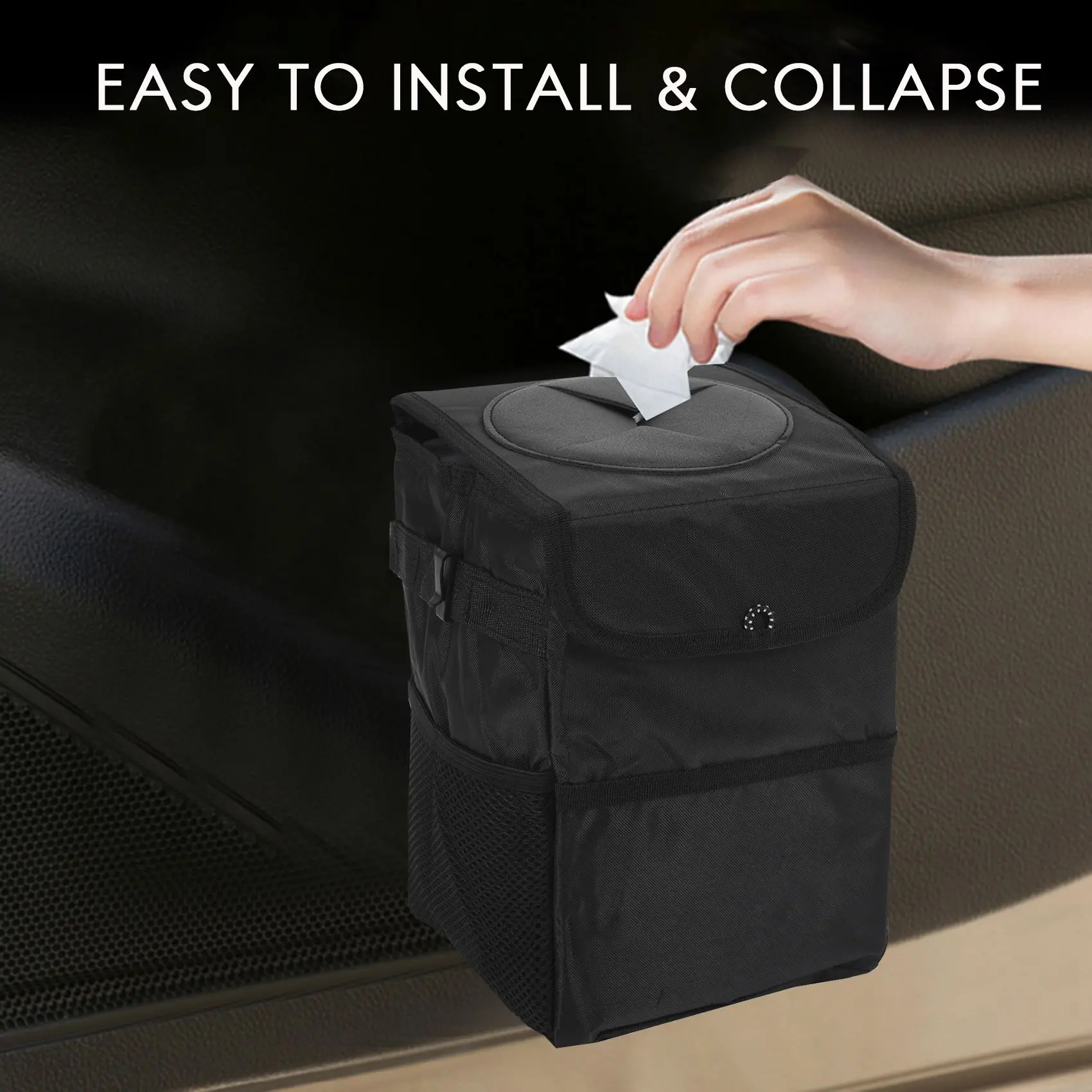 1Pcs Car Garbage Bag Waterproof Car Trash Can with Lid Auto Door Seat Back Garbage Bag Hanging Leak-Proof Car Storage