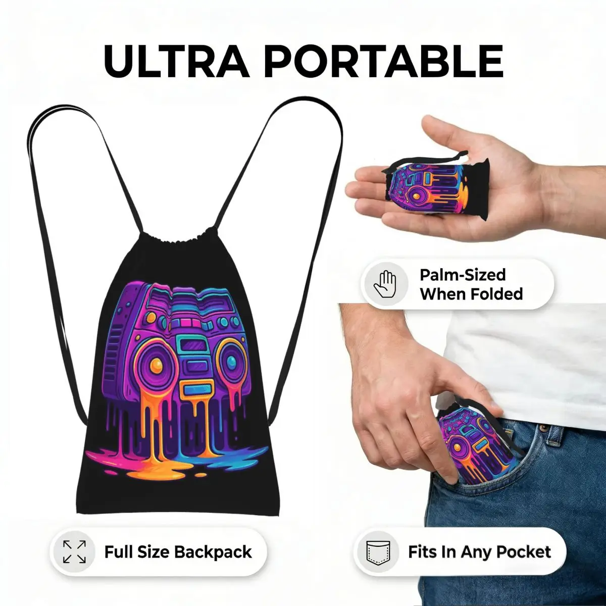 Color Graffiti Radio Backpacks Casual Drawstring Bags Sports Bag Book Bags for Travel School view 6